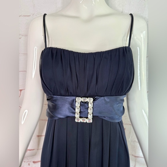 Vintage Y2K L CITY TRIANGLES Navy Chiffon Rhinestone Buckle Party Dress Large - Picture 13 of 13